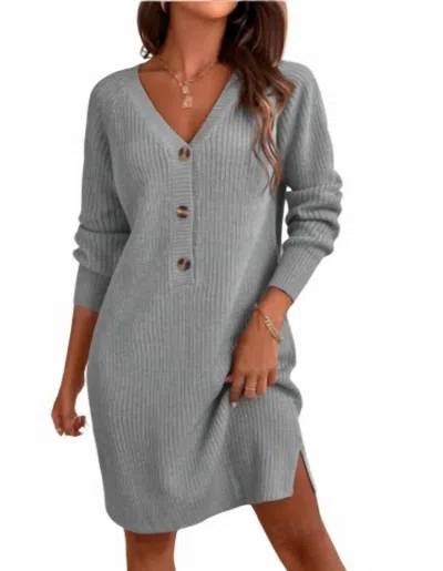 Bayshore V Neck Knit Sweater Dress In Grey In Gray