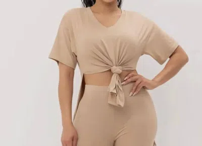 Bayshore V-neck Slit Sides Top And Pants Set In Taupe In Grey