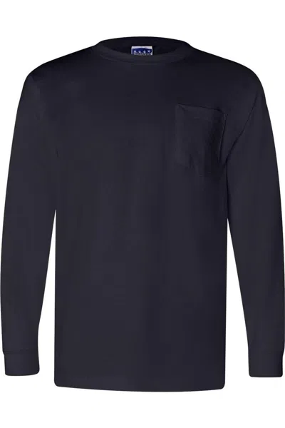 Bayside Union-made Long Sleeve T-shirt With A Pocket In Blue