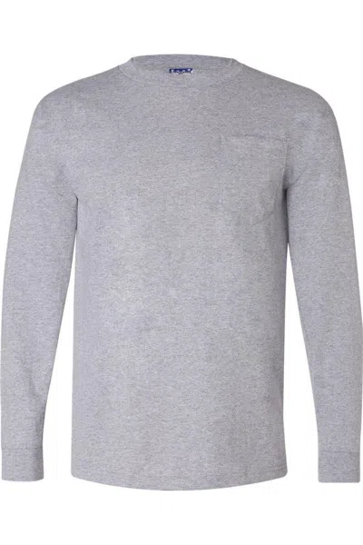 Bayside Union-made Long Sleeve T-shirt With A Pocket In Gray