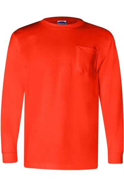 Bayside Union-made Long Sleeve T-shirt With A Pocket In Red
