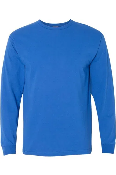 Bayside Usa-made 100% Cotton Long Sleeve T-shirt In Blue