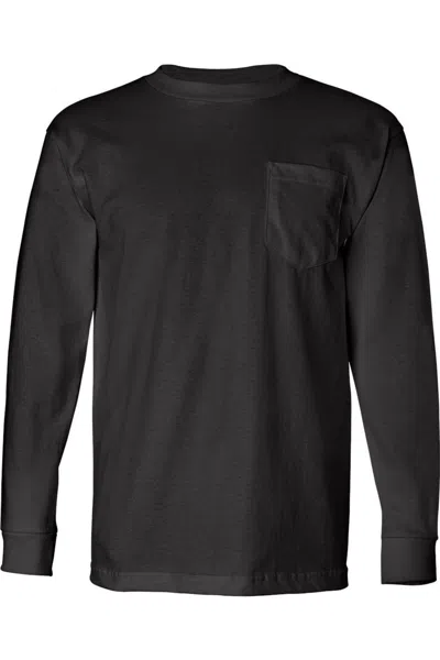 Bayside Usa-made Long Sleeve T-shirt With A Pocket In Black