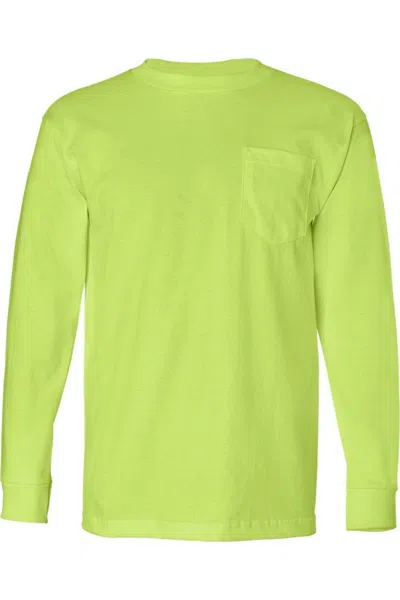 Bayside Usa-made Long Sleeve T-shirt With A Pocket In Green