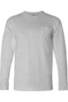 Bayside Usa-made Long Sleeve T-shirt With A Pocket In Multi