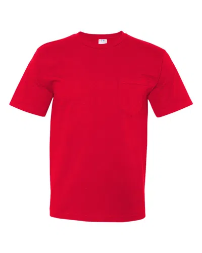 Bayside Usa-made Midweight Pocket T-shirt In Red