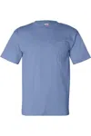 Bayside Usa-made T-shirt With A Pocket In Blue
