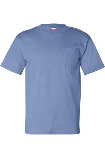 Bayside Usa-made T-shirt With A Pocket In Blue