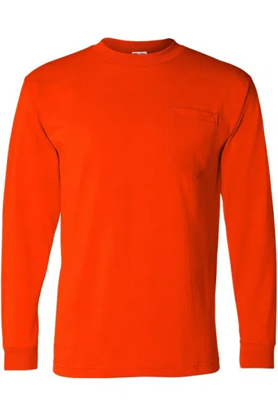 Bayside Usa-made 50/50 Long Sleeve Pocket T-shirt In Red