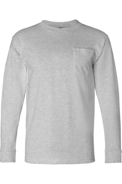 Bayside Usa-made Long Sleeve T-shirt With A Pocket In Gray