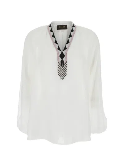 Bazar Deluxe Beaded V-neck Blouse In White