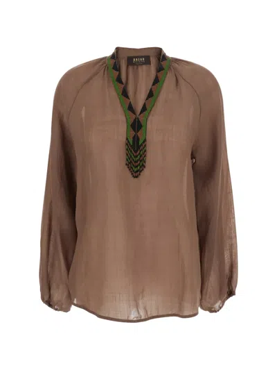 Bazar Deluxe Beaded V-neck Top In Brown