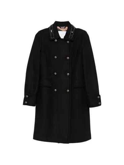 Bazar Deluxe Bead-embellished Double-breasted Coat In Black