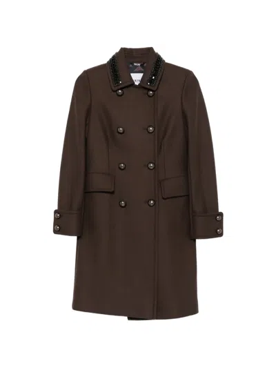 Bazar Deluxe Bead-embellishment Double-breasted Coat In Brown