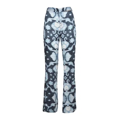BAZAR DELUXE BLUE PRINTED VISCOSE FLARE TROUSERS