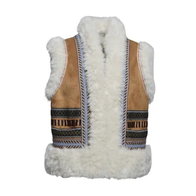 Bazar Deluxe Camel And White Eco-shearling Vest