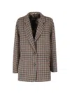 Bazar Deluxe Check-pattern Buttoned Blazer In Brown