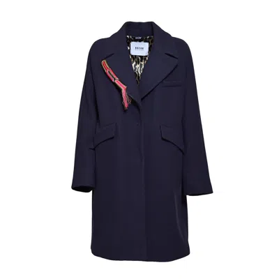 ダウンジャケット・コート Bazar Deluxe Single-Breasted Blue Wool Coat With Detail bazar-deluxe-collared-single-