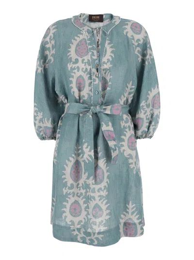 Bazar Deluxe Damask Linen Dress In Blue