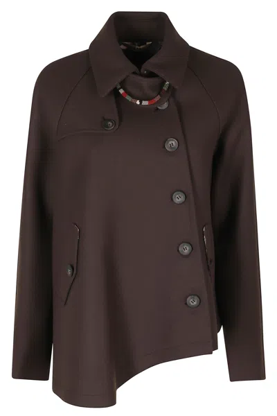 Bazar Deluxe Dark Brown Classic Collar Patch Pockets Wool Short Coat In Black