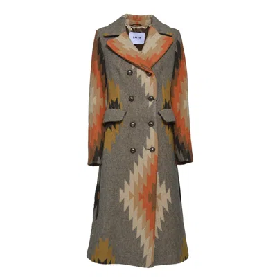 BAZAR DELUXE DOUBLE BREASTED COAT MULTICOLORED WOOL ETHNIC PATTERN