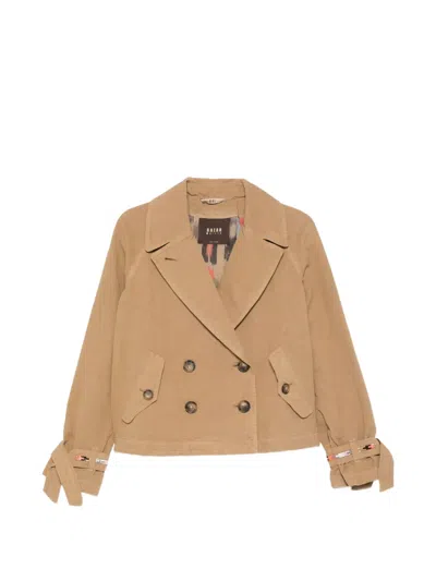 Bazar Deluxe Beige Notched Lapels Double Breasted Jacket In Neutral