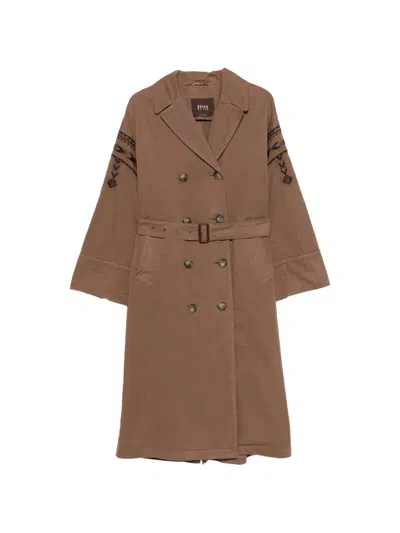 Bazar Deluxe Embroidered Double-breasted Coat In Brown