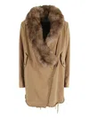 Bazar Deluxe Camel Wool-blend Jacket With Detachable Fur-trimmed Neckline In Brown