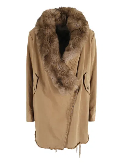 BAZAR DELUXE FAUX-FUR COLLAR FRAYED-EDGE COAT