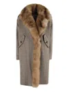 Bazar Deluxe Faux-fur Collar Houndstooth-pattern Coat In Brown