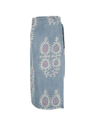 Bazar Deluxe Floral Print Tie Skirt In Blue