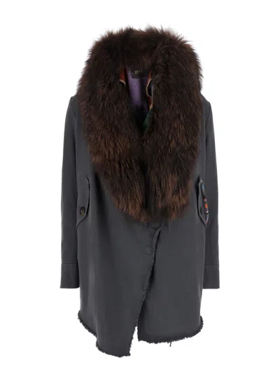 Bazar Deluxe Fur Collar Coat In Gray