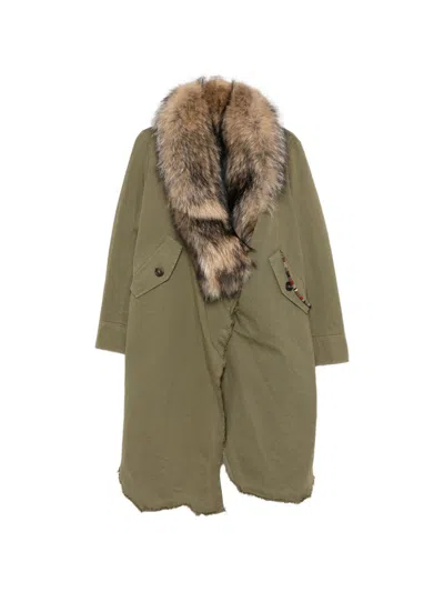 Bazar Deluxe Fur-trimmed Canvas Coat In Olive