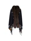 Bazar Deluxe Geometric-pattern Poncho In Blue