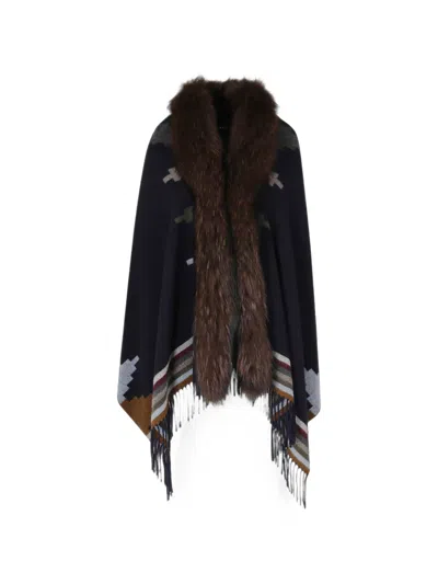 Bazar Deluxe Geometric-pattern Poncho In Blue