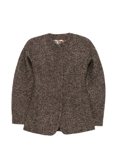 Bazar Deluxe Herringbone Wool Blazer In Brown