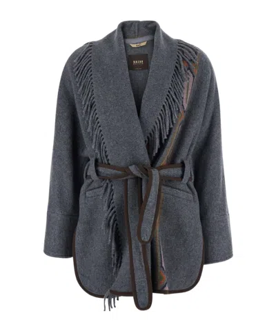 Bazar Deluxe Navajo Belted Fringe Coat In Blue