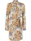 Bazar Deluxe Multicolored Printed Viscose Chemisier Dress With Beaded Details In Neutrals