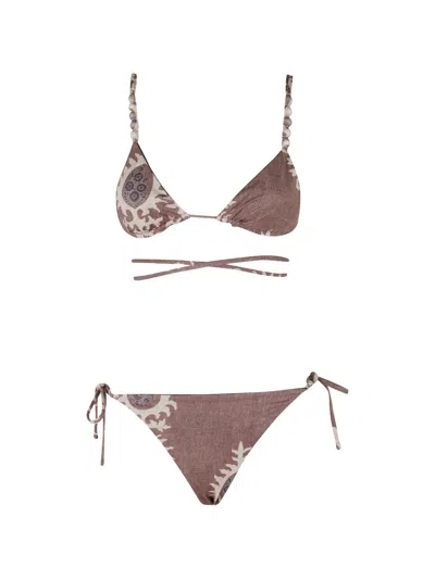 Bazar Deluxe Paisley-print Beaded-strap Bikini In Burgundy