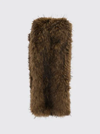 Bazar Deluxe Rectangular Faux Fur Scarf With Straight Hem In Brown
