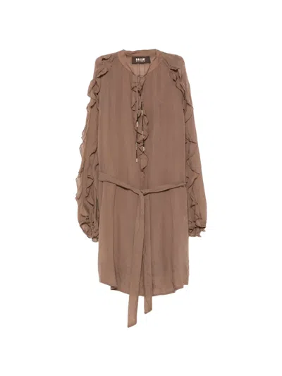 Bazar Deluxe Ruffled Belted Dress In Brown