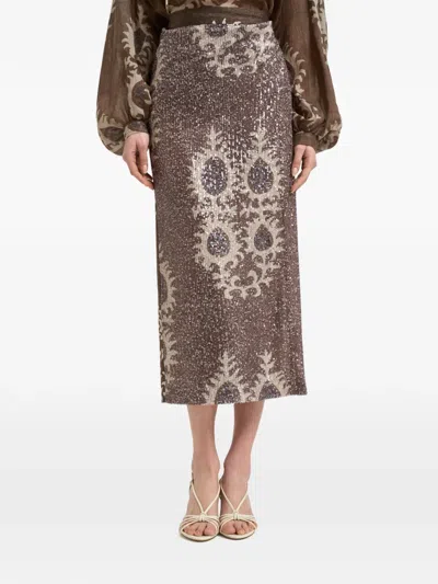 Bazar Deluxe Sequin-embellished Midi Skirt In Brown