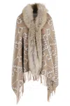 Bazar Deluxe Faux-fur Trimmed Patterned Cape In Neutral