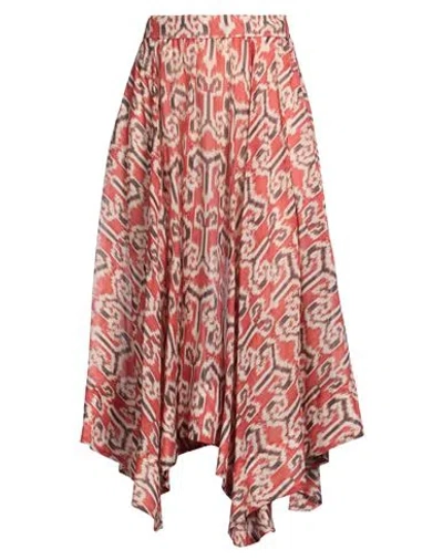 Bazar Deluxe Woman Midi Skirt Red Size 6 Cotton, Silk