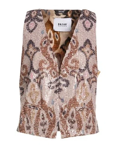 Bazar Deluxe Woman Tailored Vest Taupe Size 12 Polyester, Elastane, Viscose In Pink