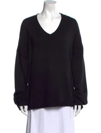 Pre-owned Bazilika Merino Wool V-neck Sweater In Black