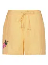 Baziszt Anab Embroidered-fruit Drawstring Shorts In Yellow