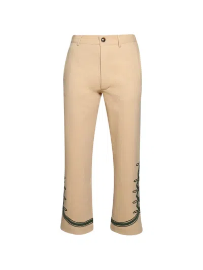 Baziszt Baya Floral-embellished Trousers In Neutral