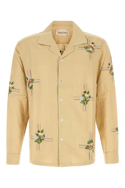 Baziszt Beige Silk Cabin Shirt In Brown