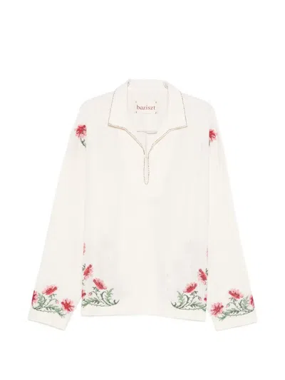 Baziszt Bernie Floral-embroidered Polo Shirt In White